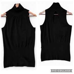NWOT Y2K WHBM Black Sleeveless Turtleneck Knit Top Keyhole Back Large Minimalist
